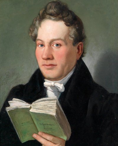 Portrait of the Viennese Writer Christoph Kuffner (1777–1846) with His Book Hesperidenhain der Romantik by Eduard Ritter
